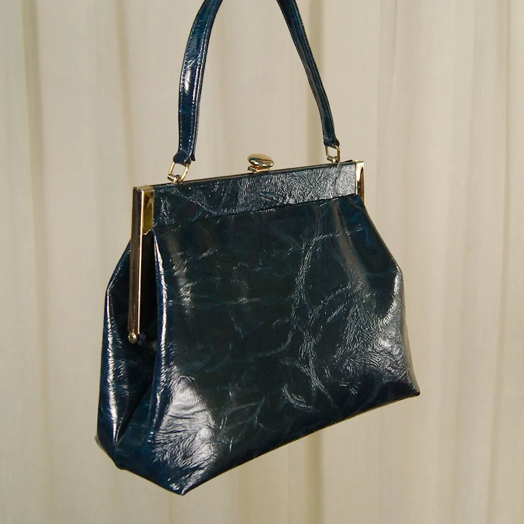 1950s Navy Blue Marble Handbag