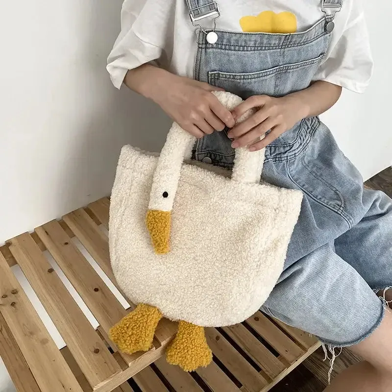 Aesthetic Swan Plush Tote Wrist CrossBody Handbag