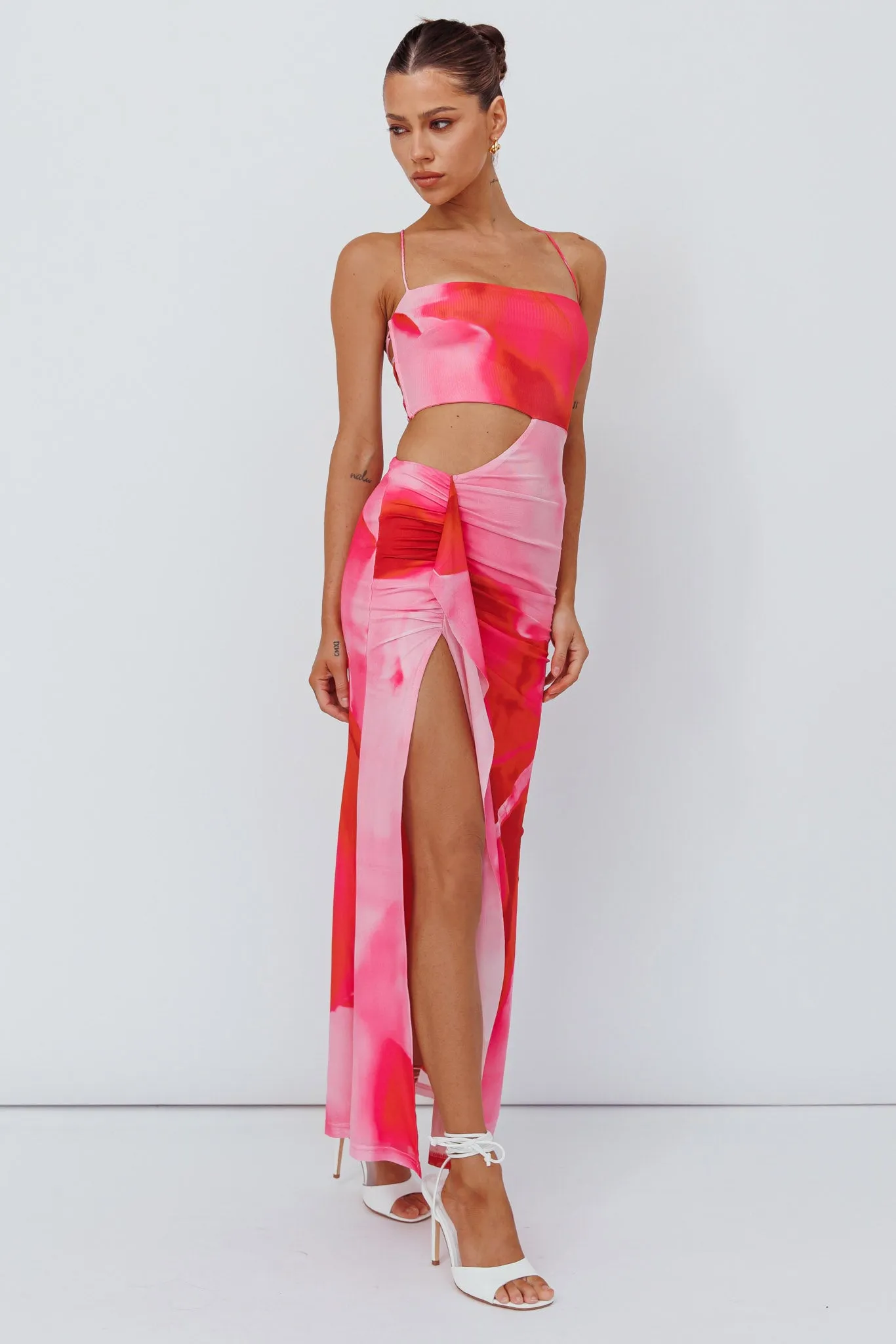 Alejandre Cut-Out Tied Maxi Dress Print Pink