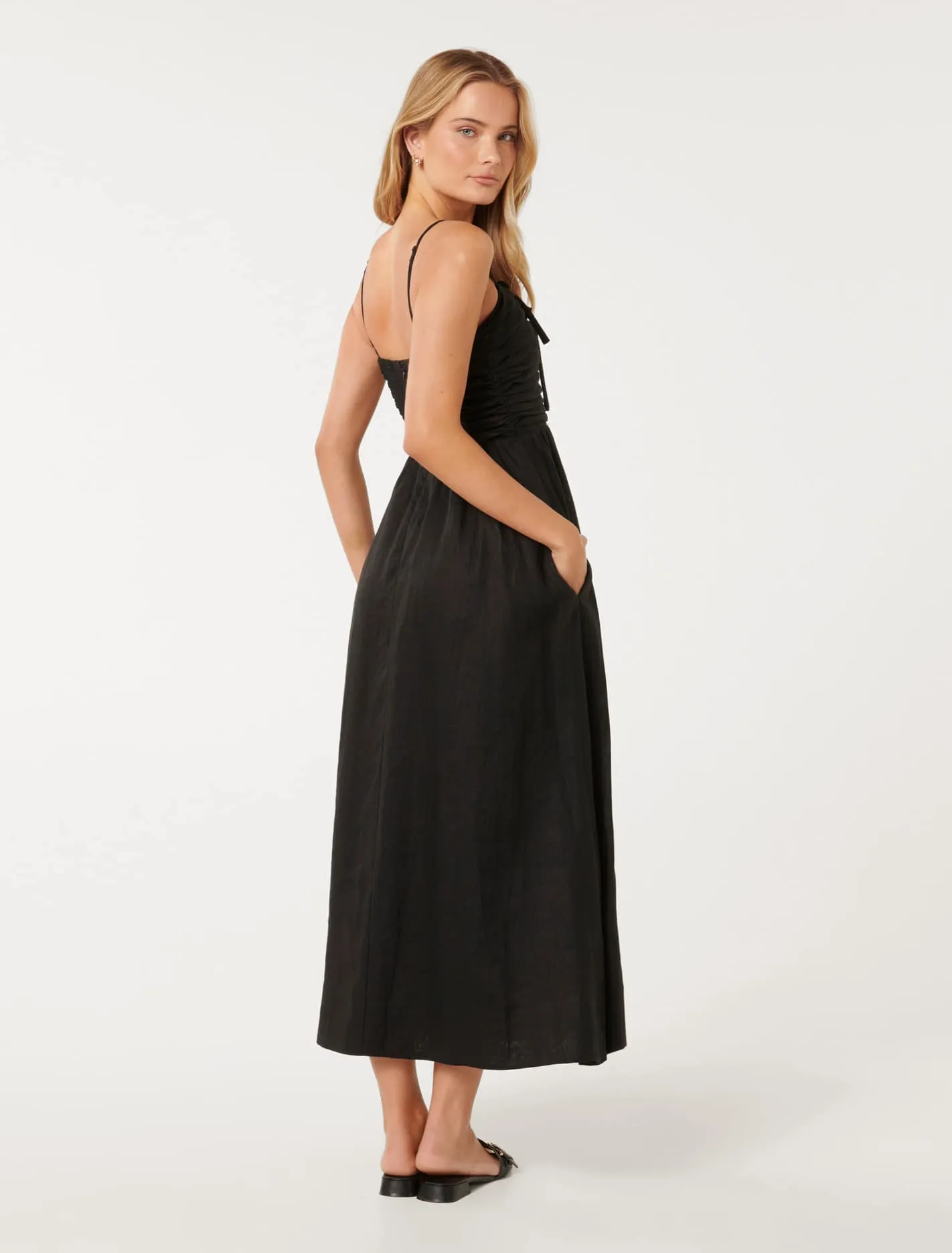 Alexandra Double Tie Linen Midi Dress