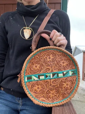 American Darling Round Brown Tooled Leather Purse with Painted Accents ADBG1025A