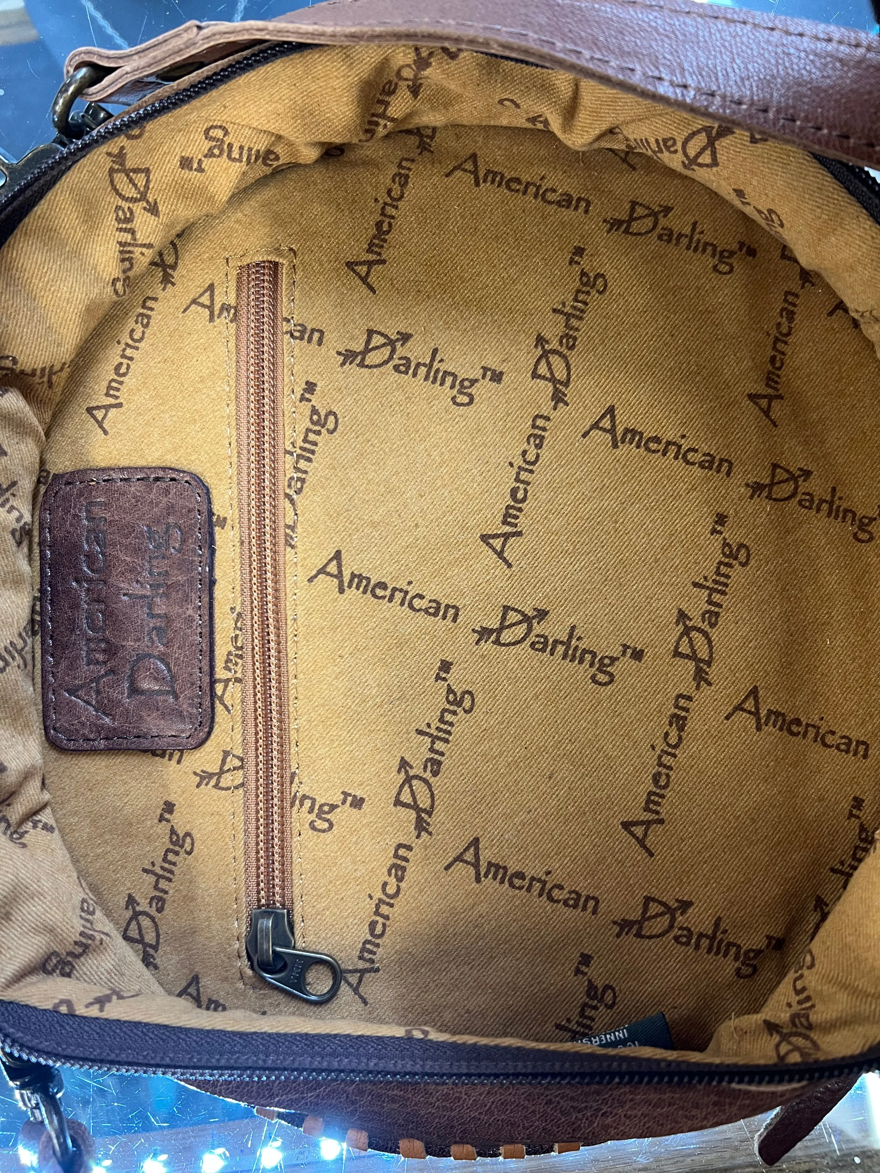 American Darling Round Brown Tooled Leather Purse with Painted Accents ADBG1025A