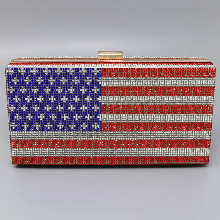 American Flag Rhinestone Pave Hard Case Clutch