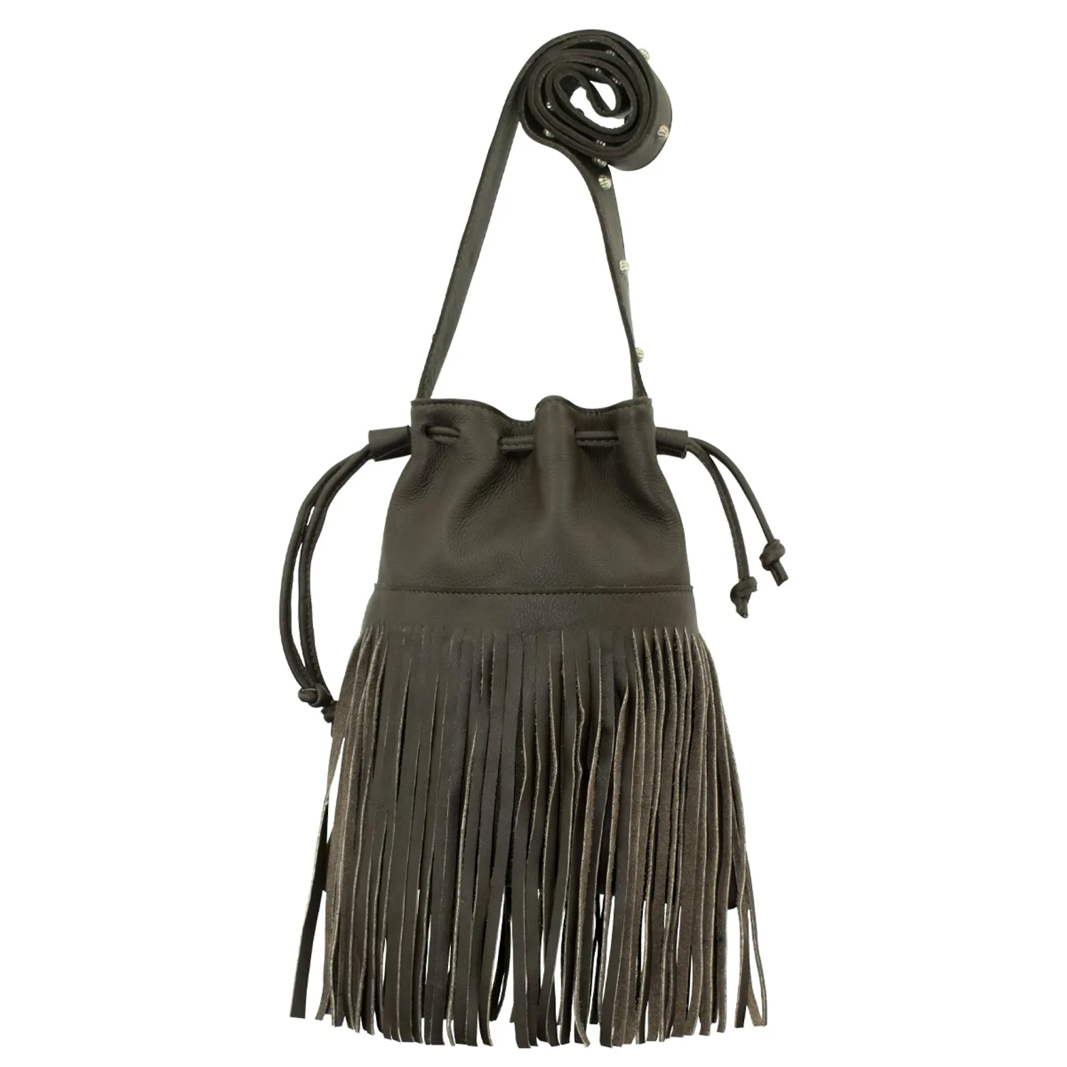 American West Womens Fringed Cowgirl Chocolate Brown Leather Bucket Bag