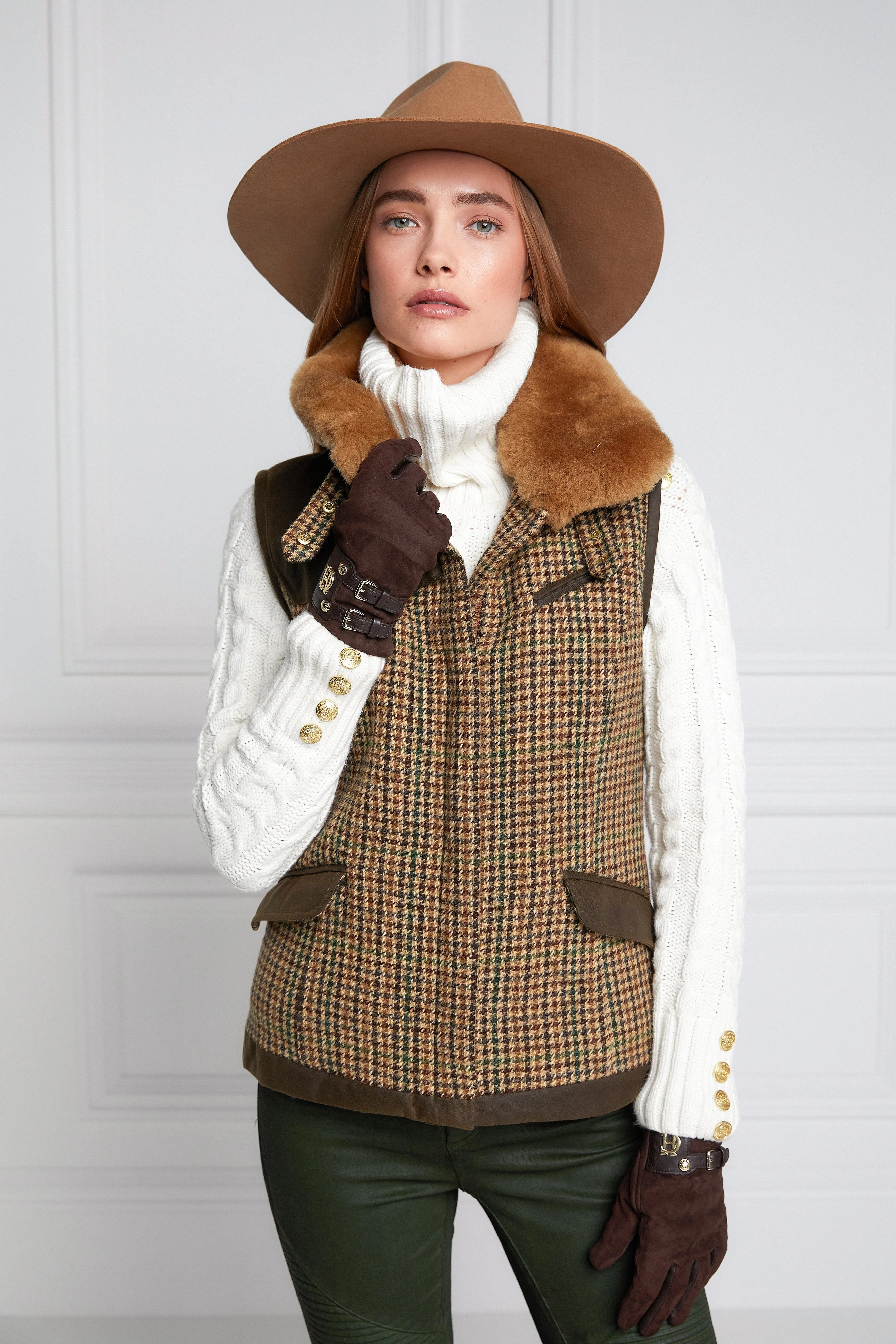 Hailes Green Tweed Aviator Gilet - Stylish and Functional Outerwear