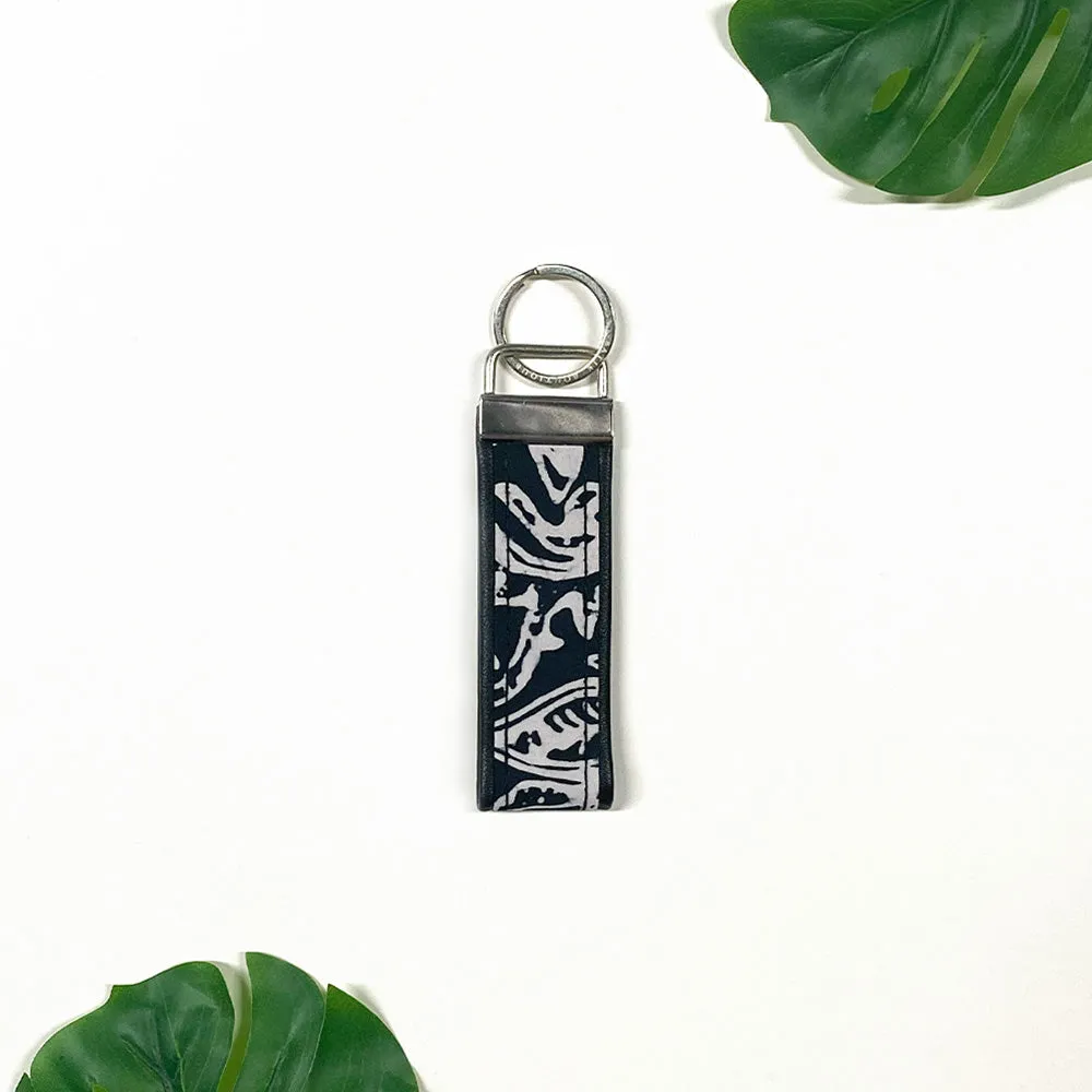 Batik Key Fob - Black Floret