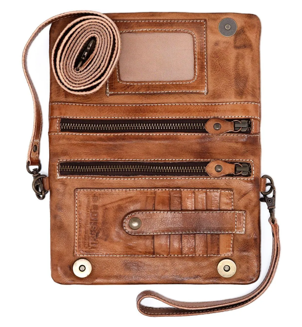 Versatile Bed Stu Cadence Tan Rustic, Leather Crossbody Clutch Wallet - Model: A621040 TNRS