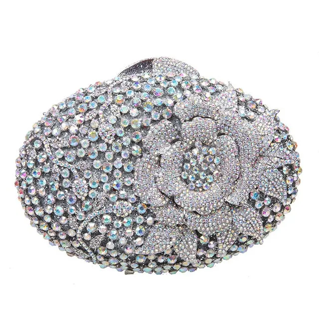 Big Rhinestones Flower Clutch Purses And Handbags For Girls