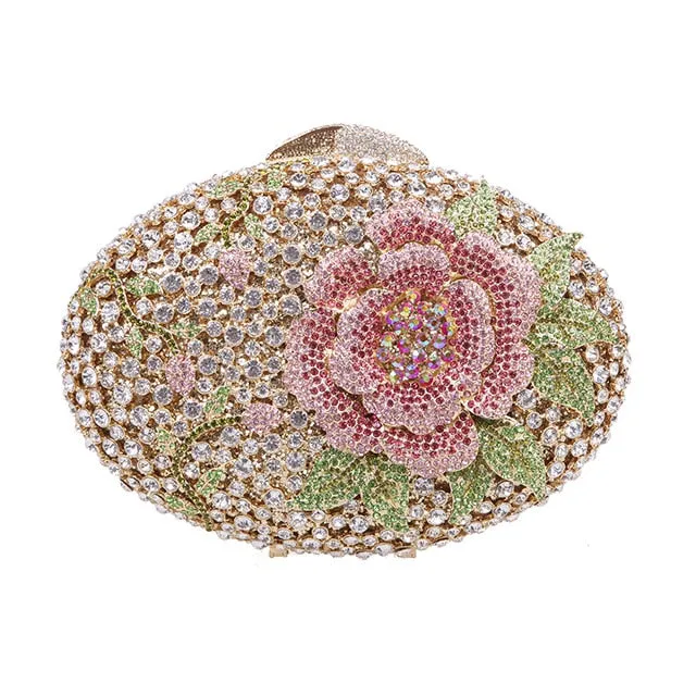 Big Rhinestones Flower Clutch Purses And Handbags For Girls