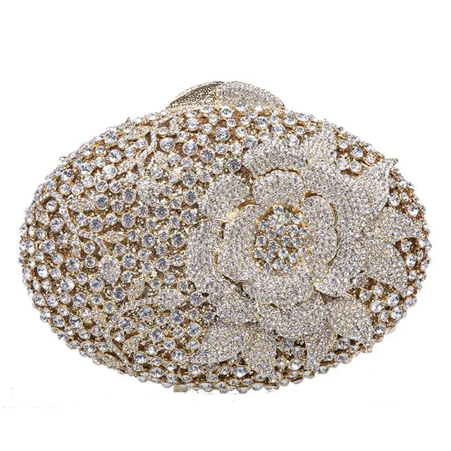 Big Rhinestones Flower Clutch Purses And Handbags For Girls