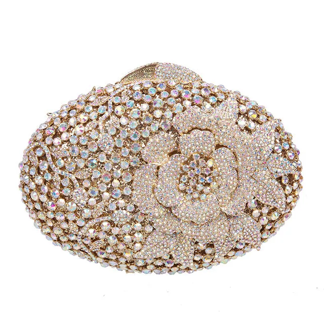 Big Rhinestones Flower Clutch Purses And Handbags For Girls