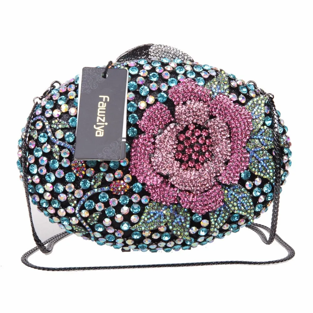 Big Rhinestones Flower Clutch Purses And Handbags For Girls