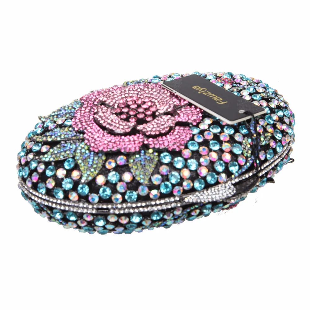 Big Rhinestones Flower Clutch Purses And Handbags For Girls