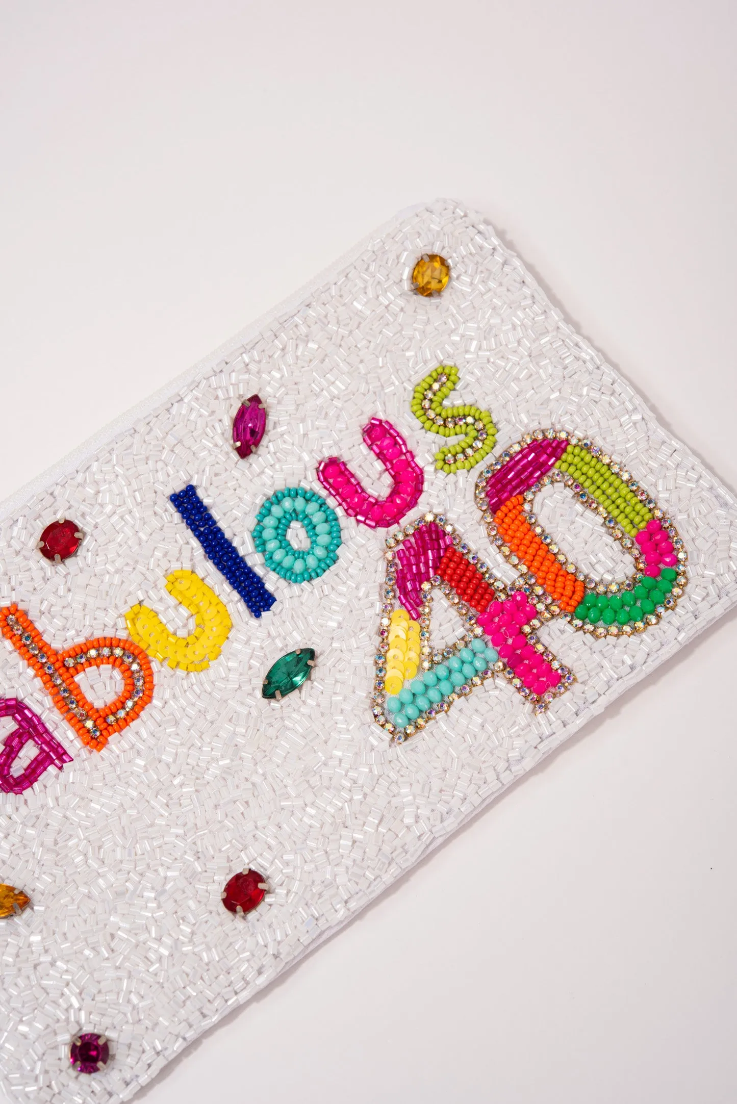 Birthday "Fabulous 40" Seed Beaded Wristlet - White