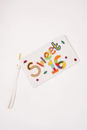 Birthday "Sweet 16" Seed Beaded Wristlet - White