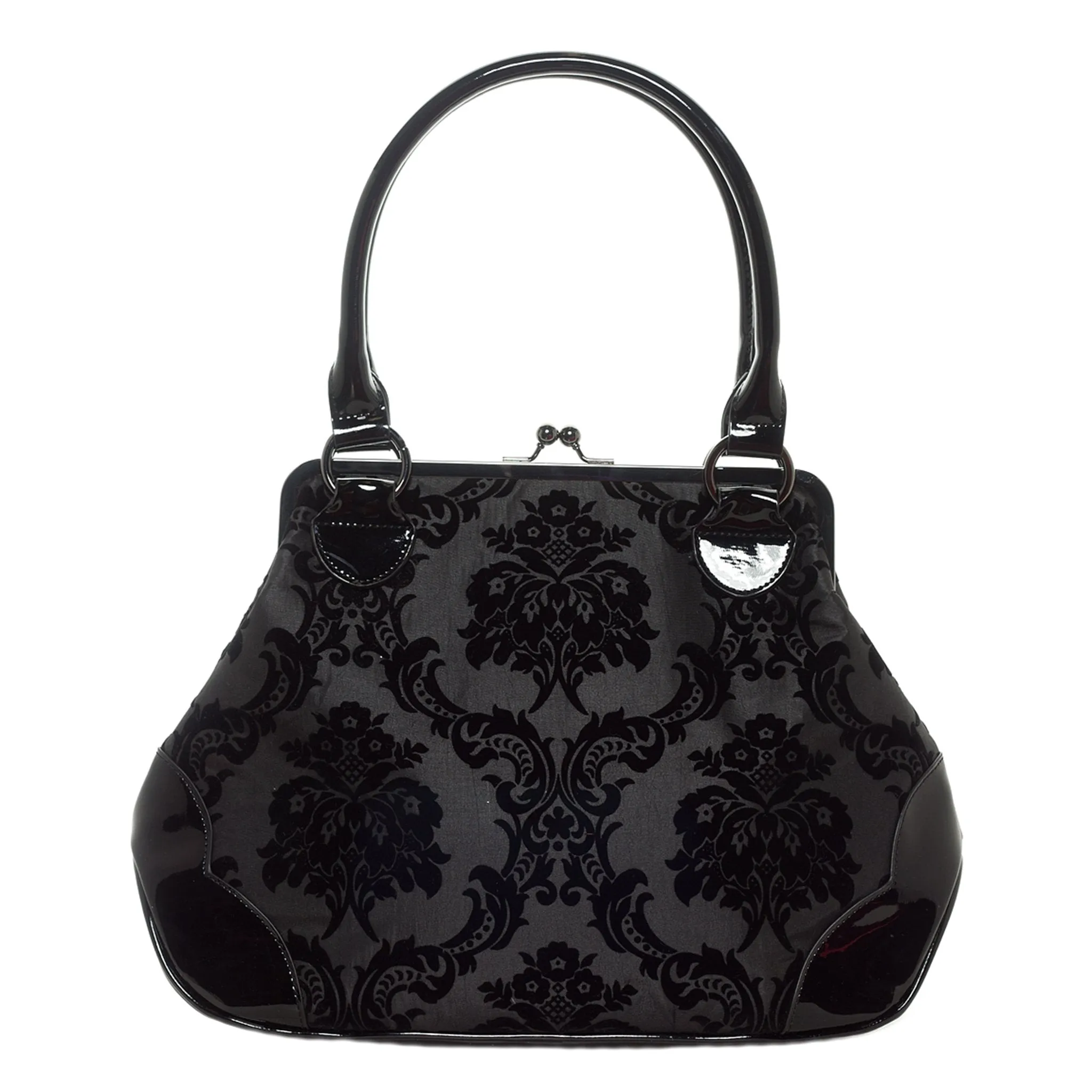 Black Damask Kisslock Handbag