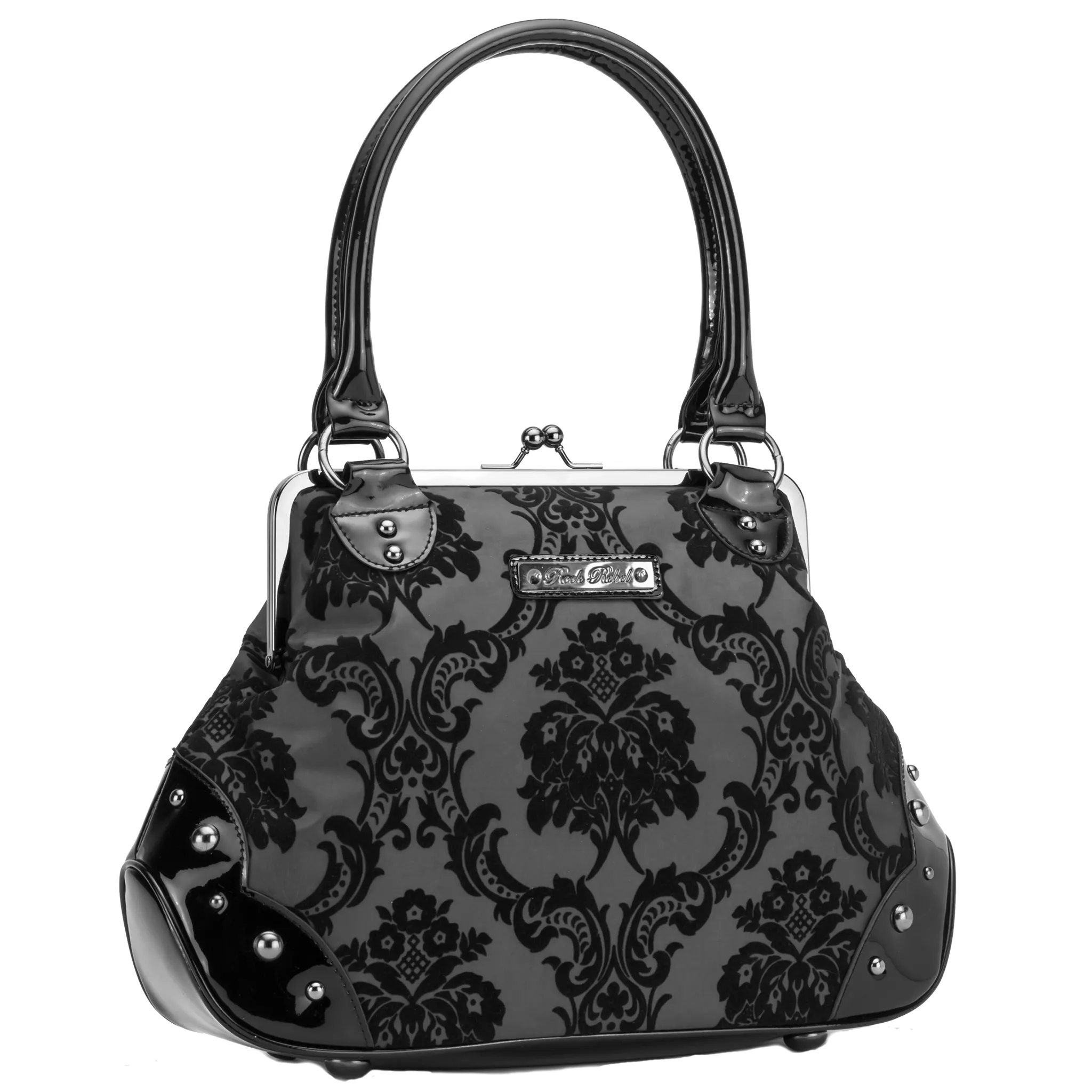 Black Damask Kisslock Handbag