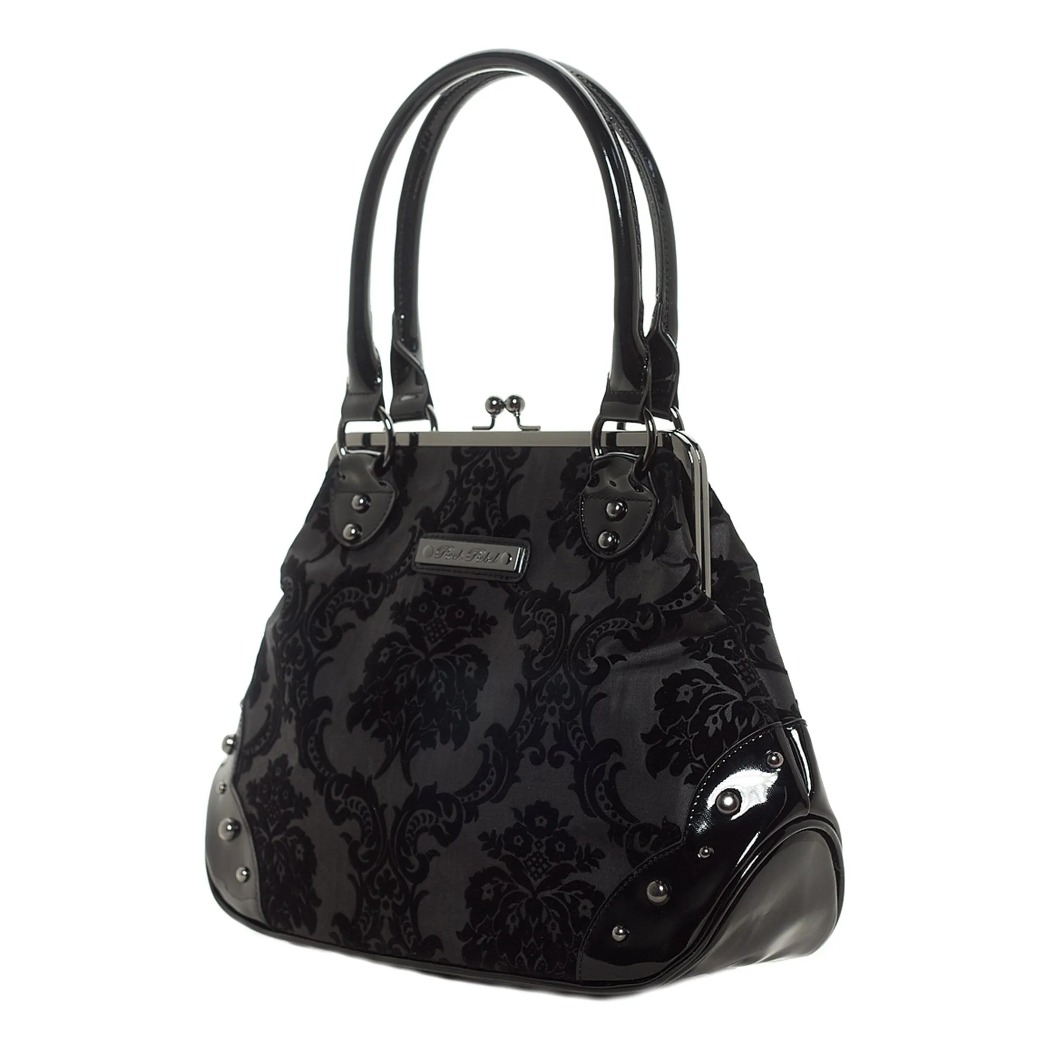 Black Damask Kisslock Handbag