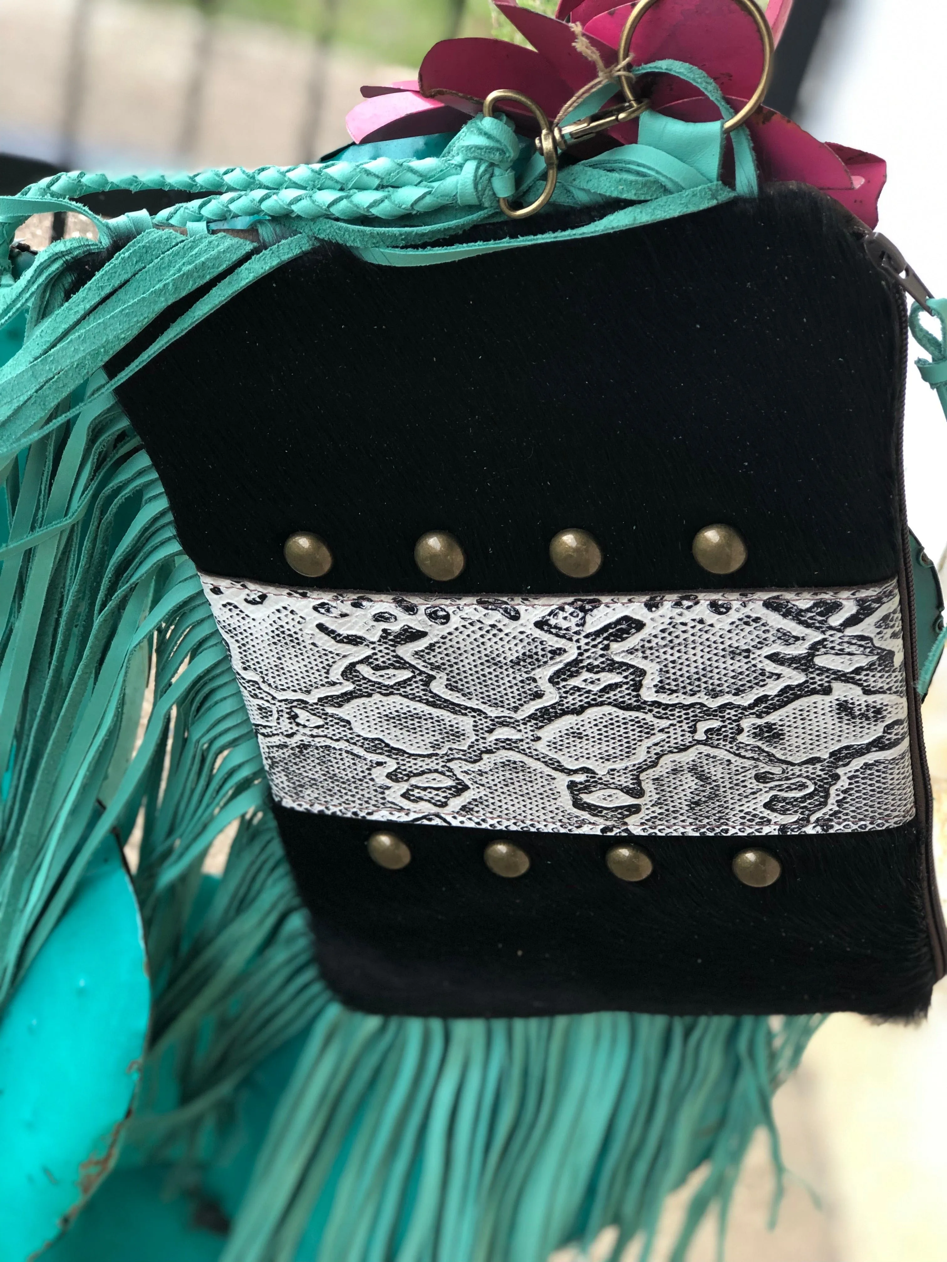 Black Hide and White Snakeskin Wristlet