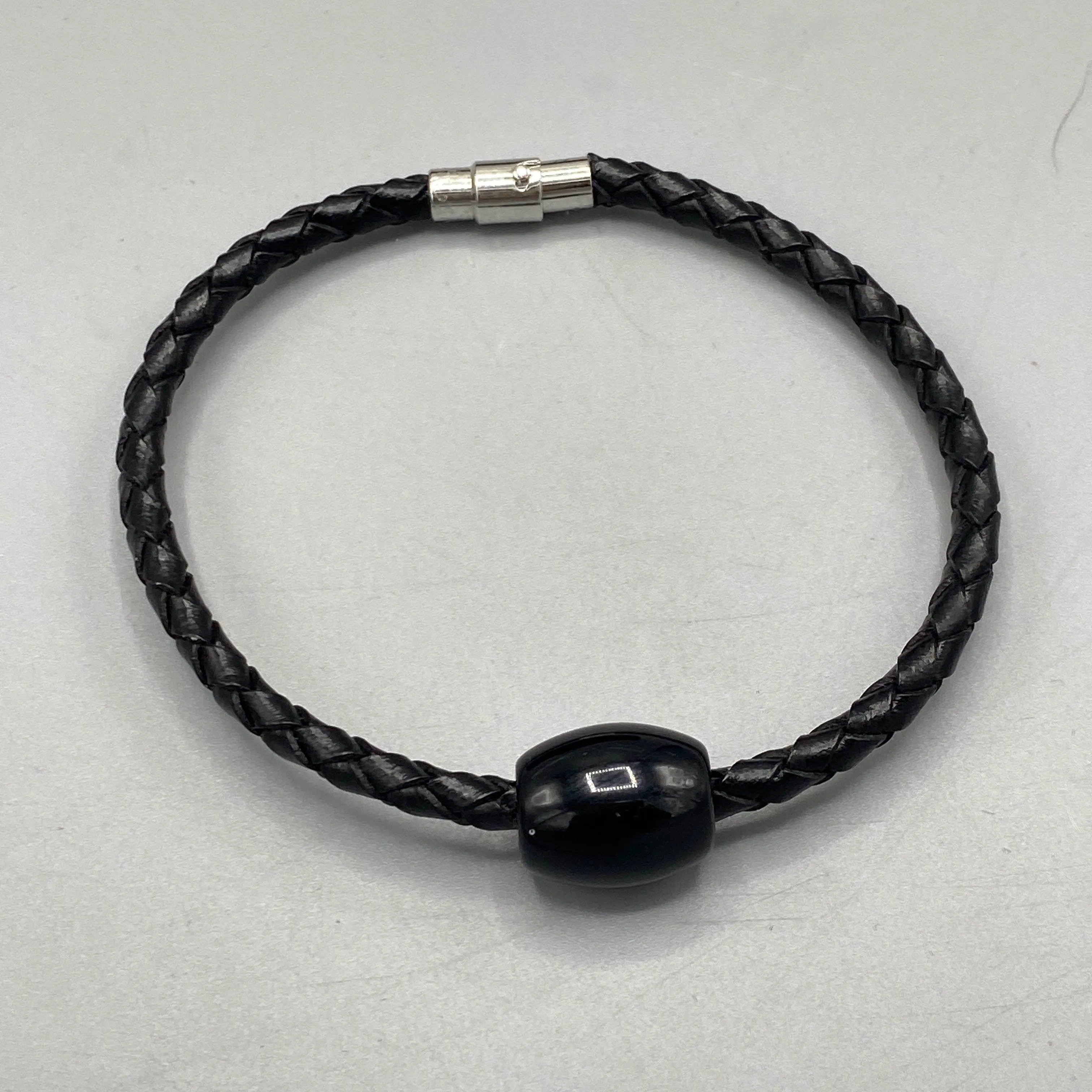 Black Obsidian gemstone on genuine Leather Bracelet