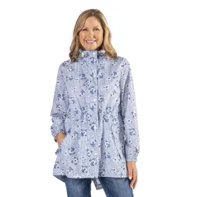 Blue Floral Hooded Drawstring Raincoat