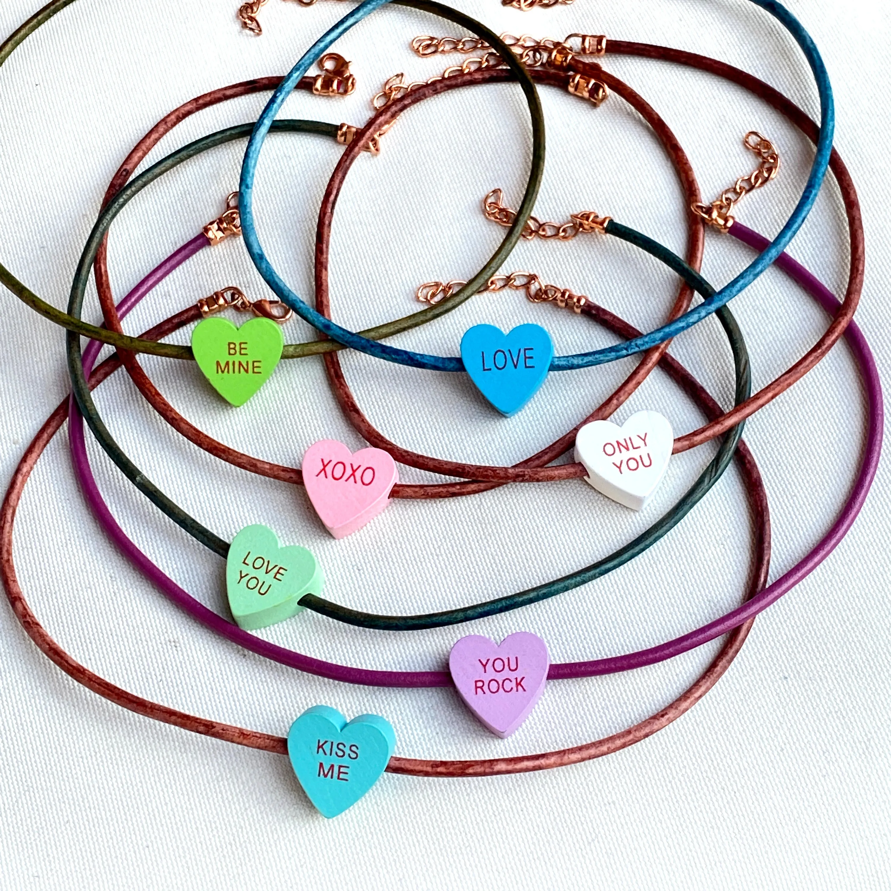 Candy Heart Valentine's Phrase Leather Necklace