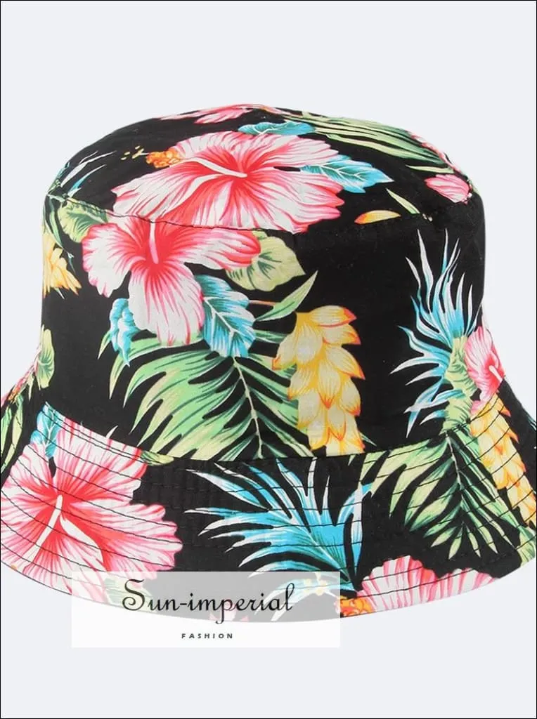 Cherry Print Reversible Black White Cow Pattern Women Bucket Hat