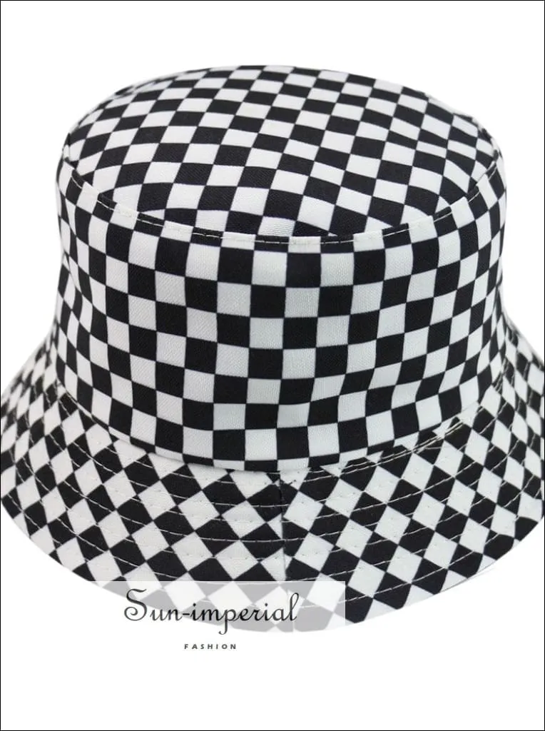 Cherry Print Reversible Black White Cow Pattern Women Bucket Hat