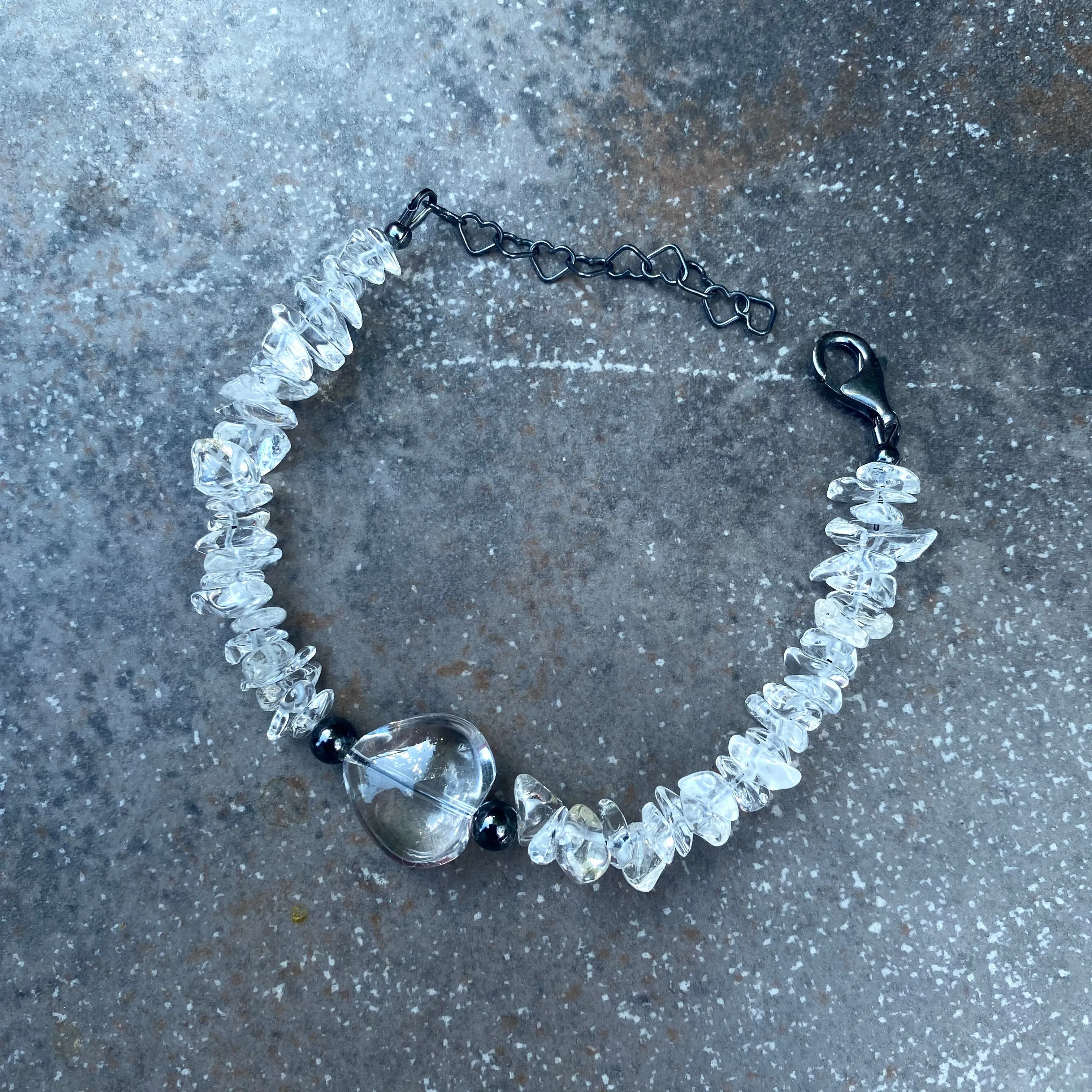 Clear Quartz gemstone Heart Bracelet