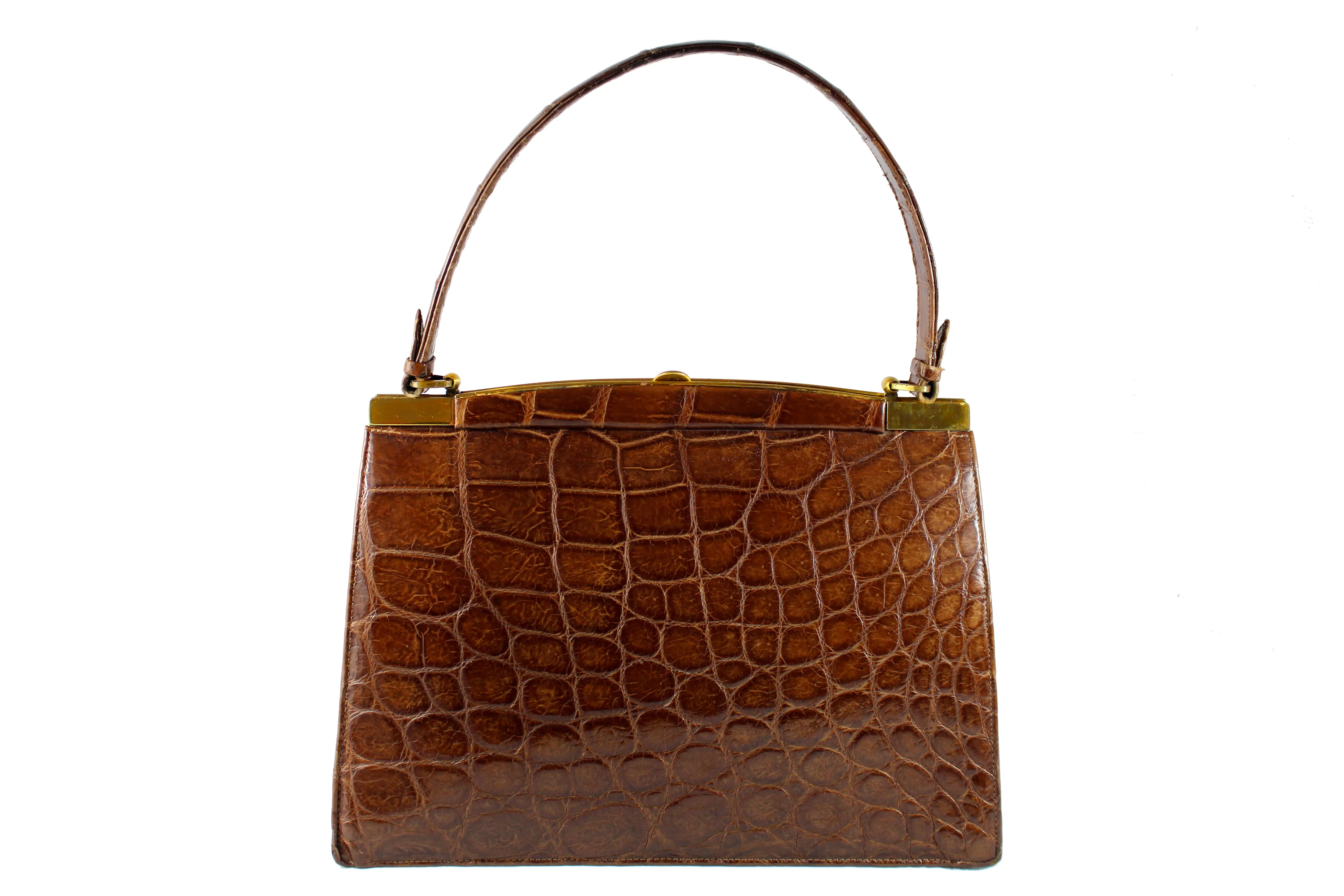 COMTESSE noisette color crocodile skin frame handbag