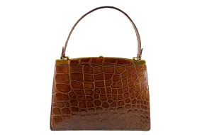 COMTESSE noisette color crocodile skin frame handbag