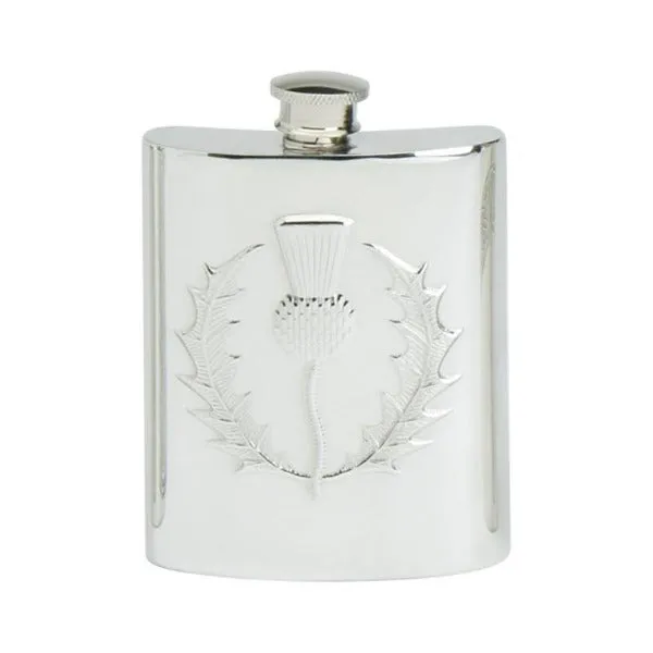 Embossed Thistle Hip Flask (pewter)