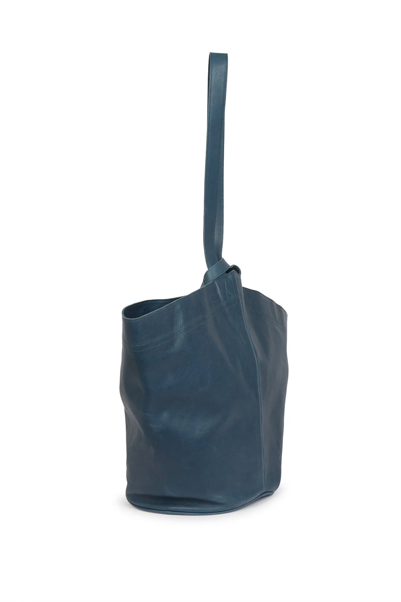 FILOMENA WIDE BUCKET HANDBAG IN ITALIAN LEATHER BLUE PETROL