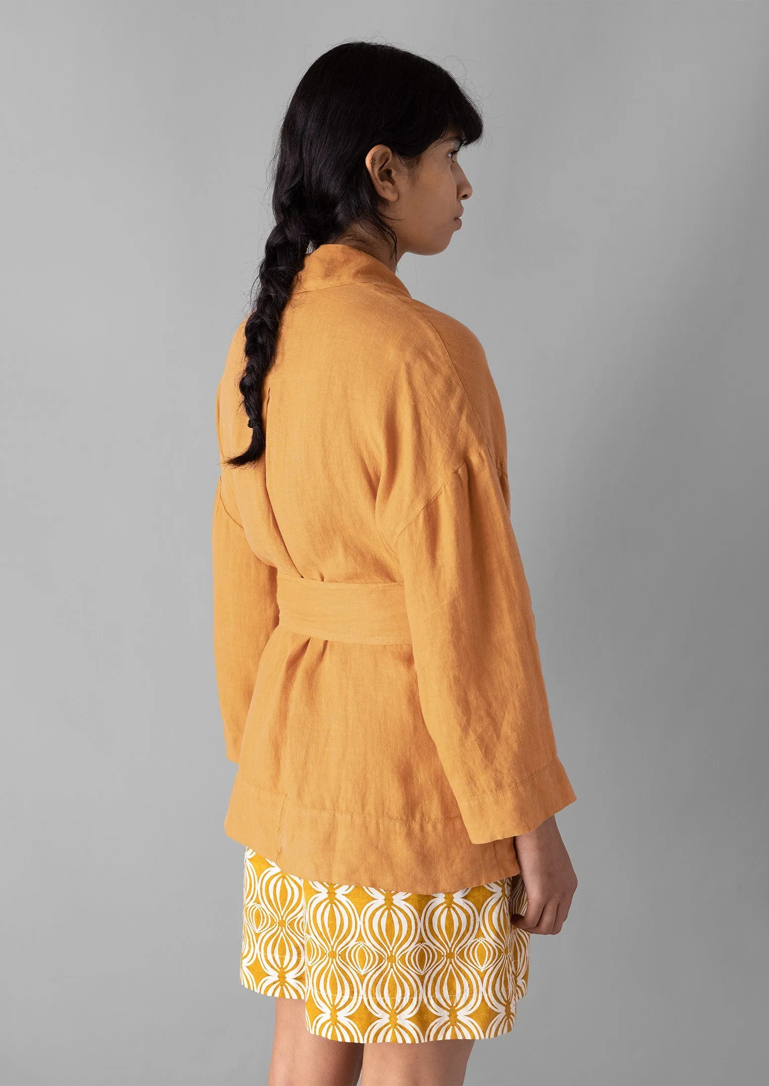 Garment Dyed Linen Wrap Jacket | Amber