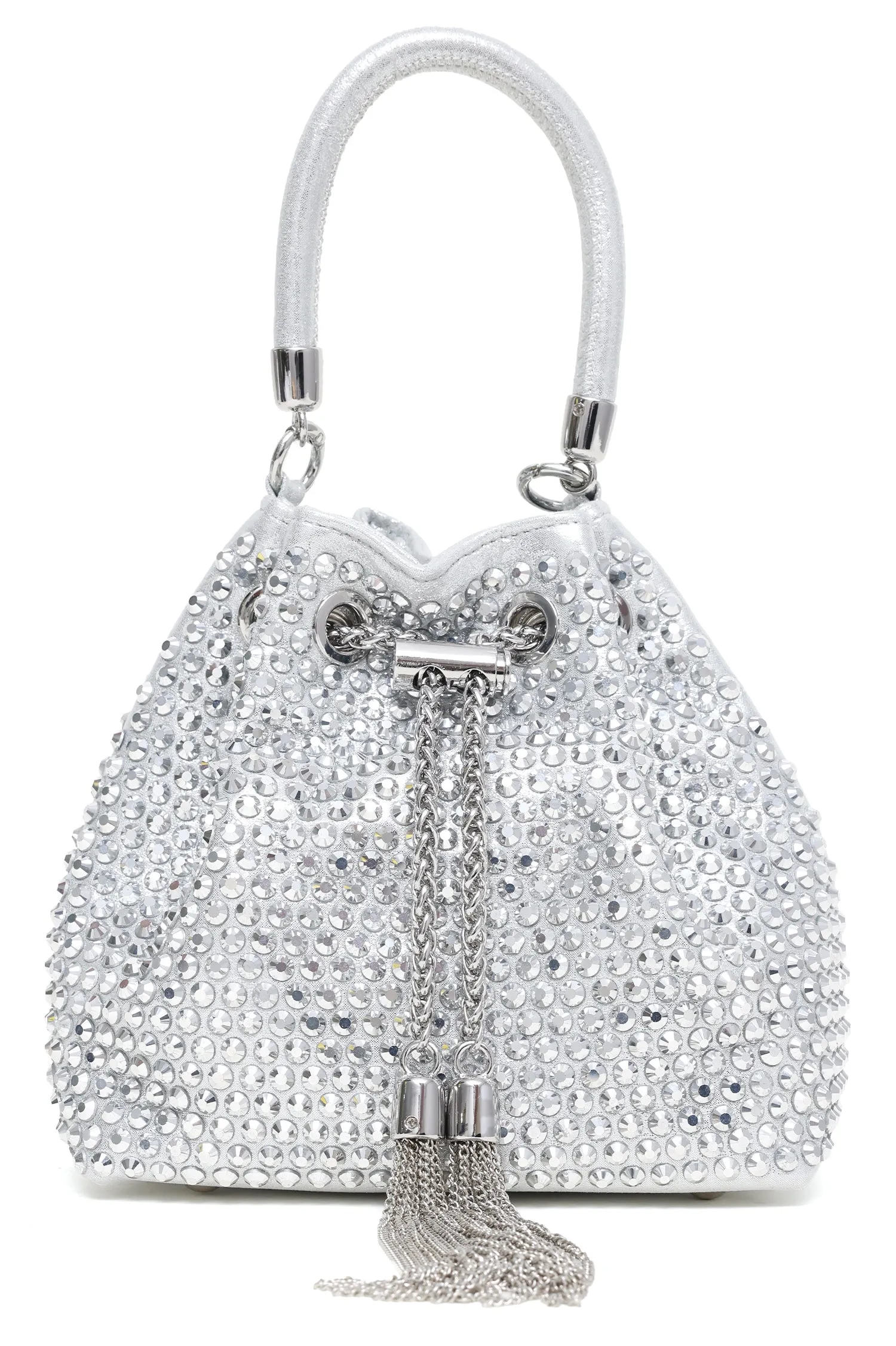 GLAM TASSEL DRAWSTRING BAG-SILVER