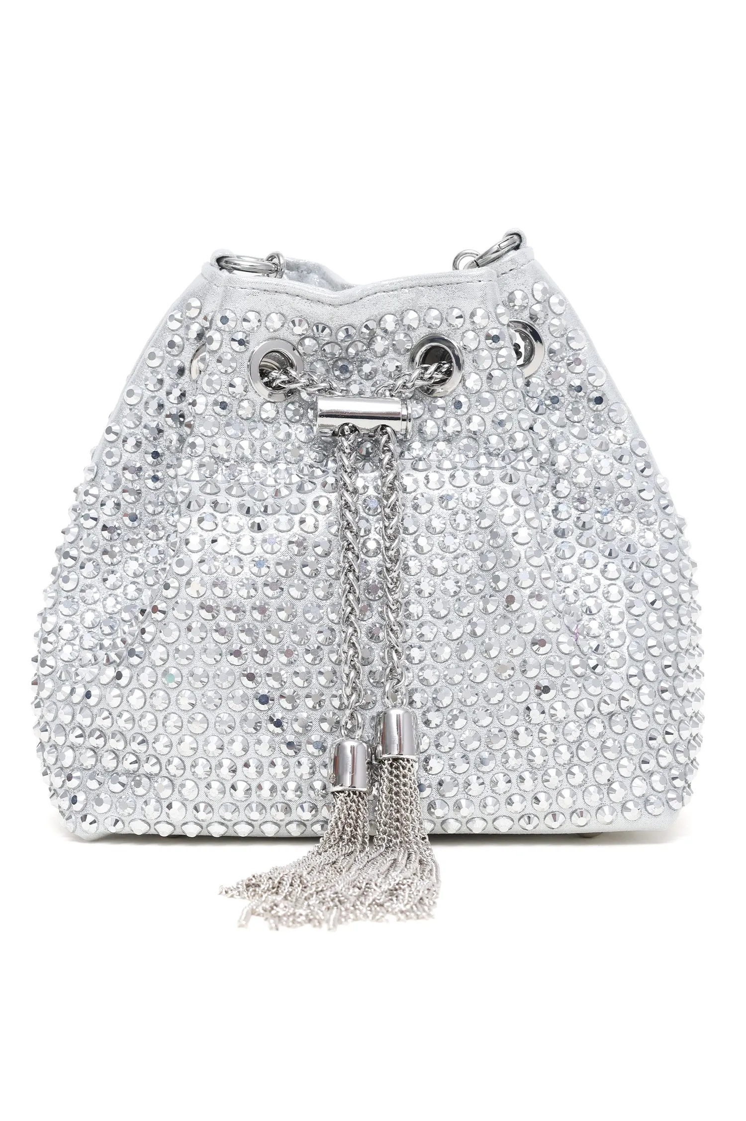 GLAM TASSEL DRAWSTRING BAG-SILVER