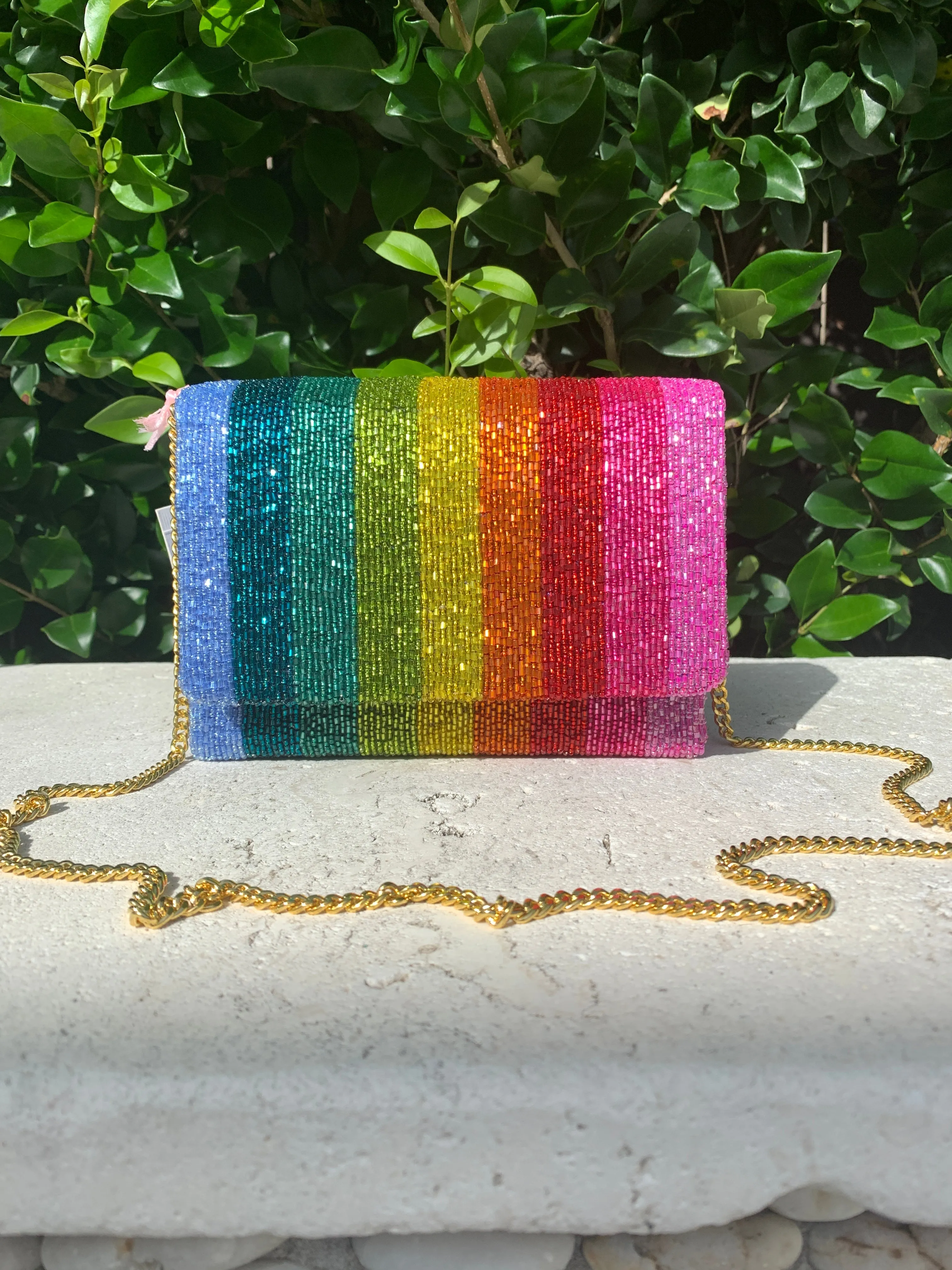 Glamfox - Rainbow Pride Beaded Clutch Crossbody