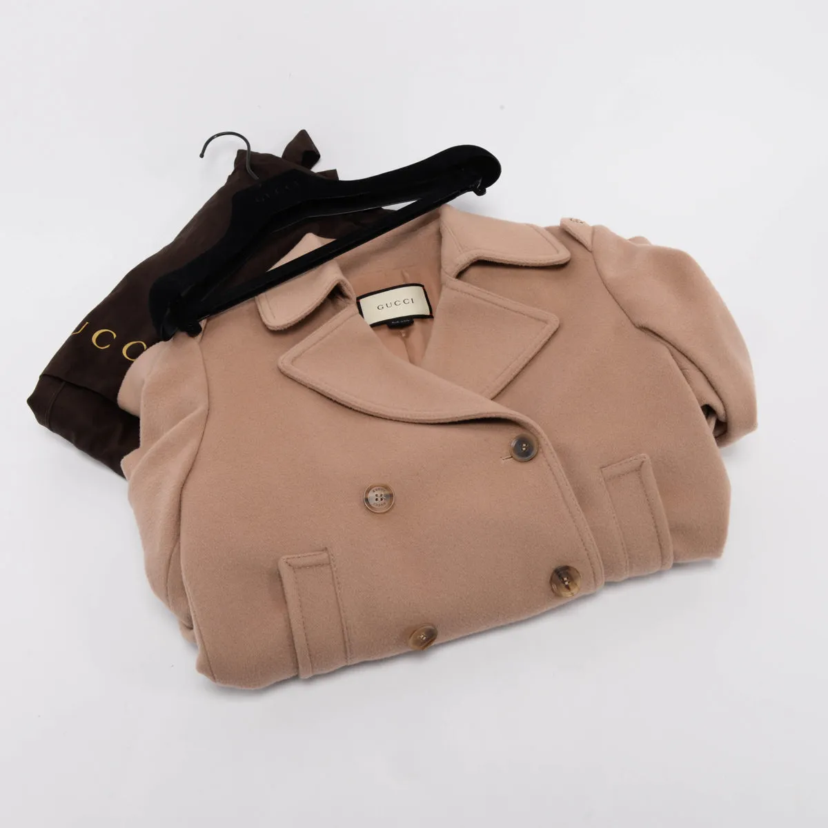 Authentic Gucci Beige Wool Pea Coat in Italian Size 40 - Classic Style