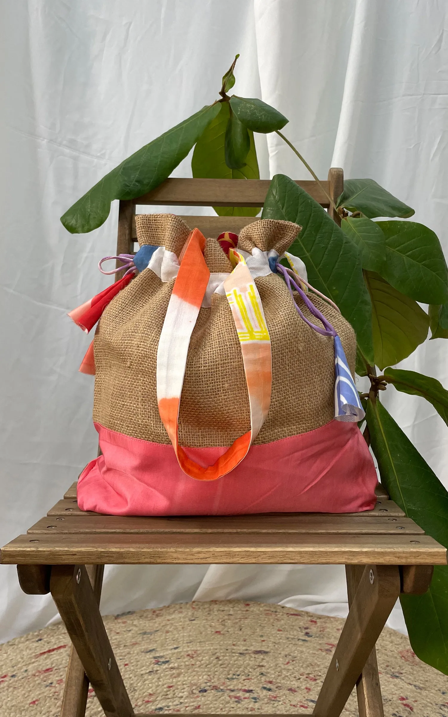 Hand Brush Painted Drawstring Tote Bag