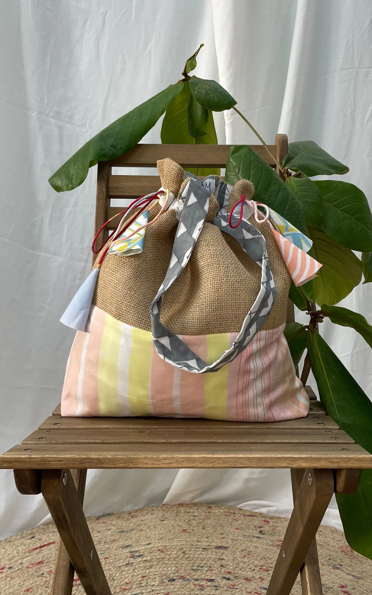 Hand Brush Painted Drawstring Tote Bag