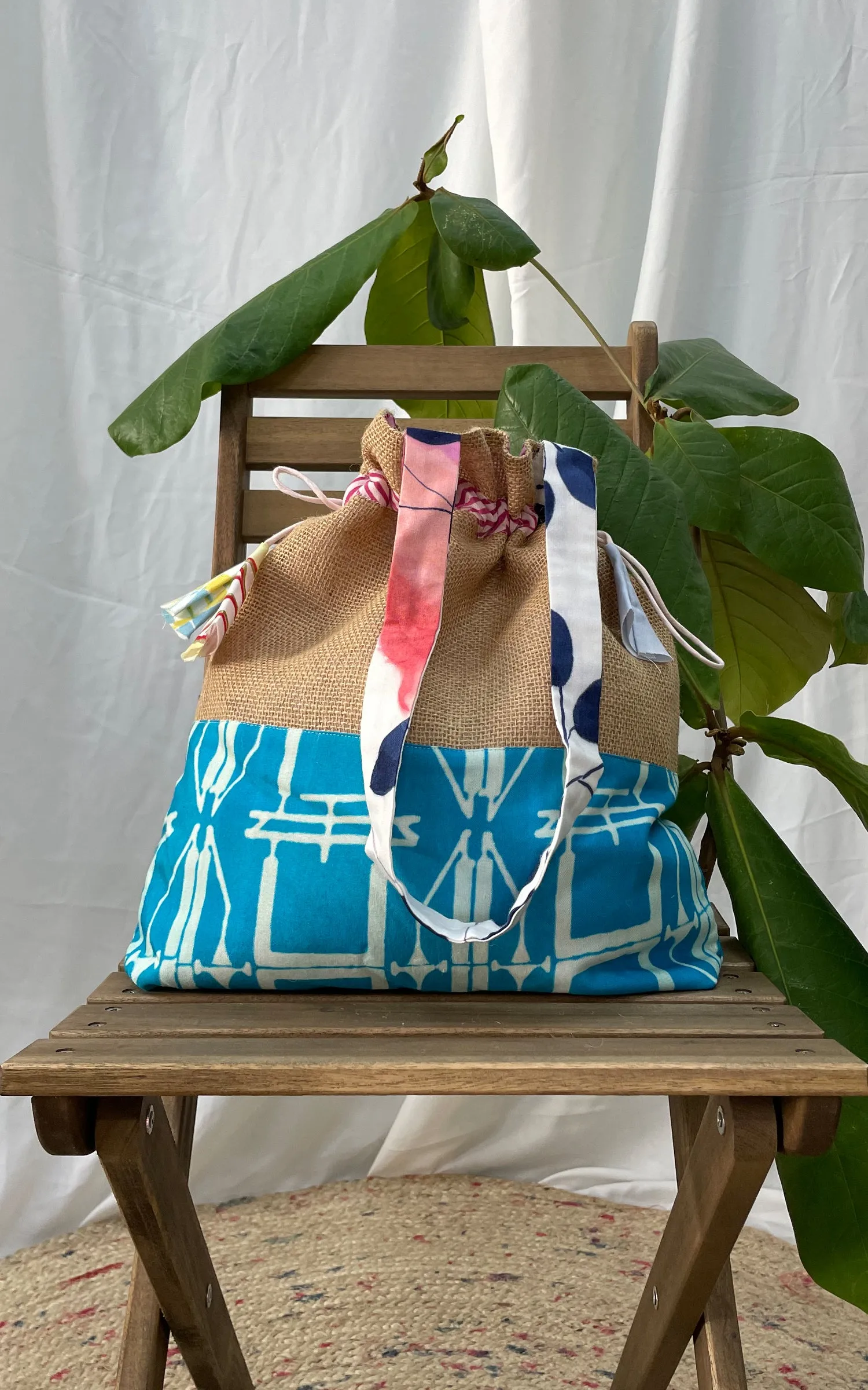 Hand Brush Painted Drawstring Tote Bag