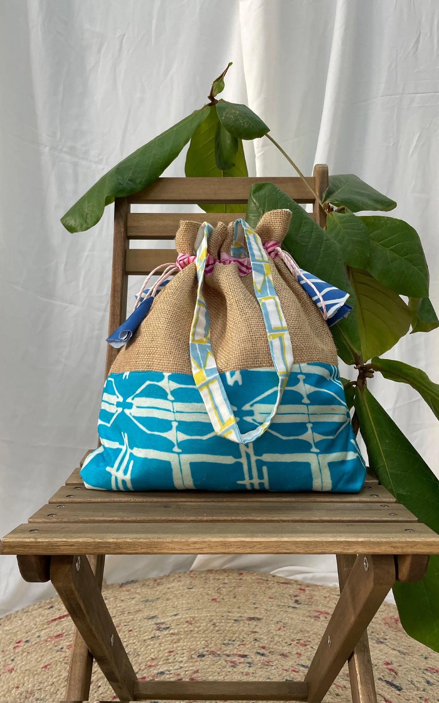 Hand Brush Painted Drawstring Tote Bag