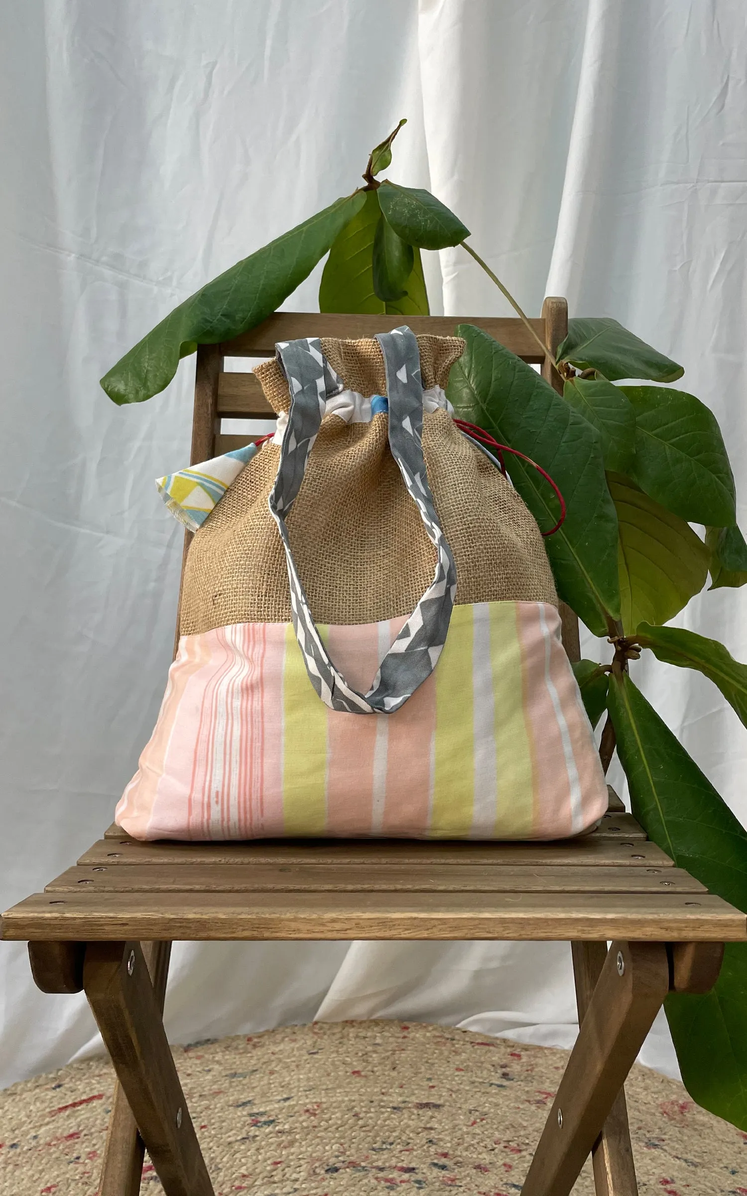 Hand Brush Painted Drawstring Tote Bag