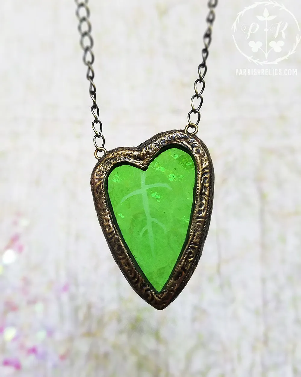 Heart of Nature ~ Etched Stained Glass Amulet