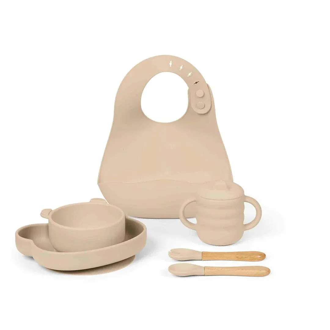 Ickle Bubba 6 Piece Silicone Feeding Set - Bear (Beige)