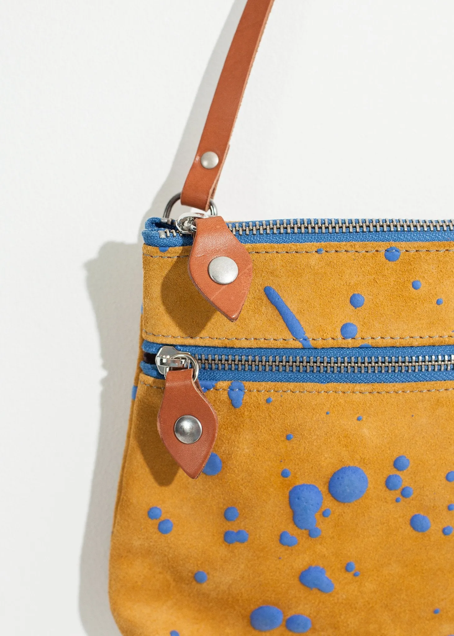 Ink Splatter Shoulder Bag in Mustard/Blue