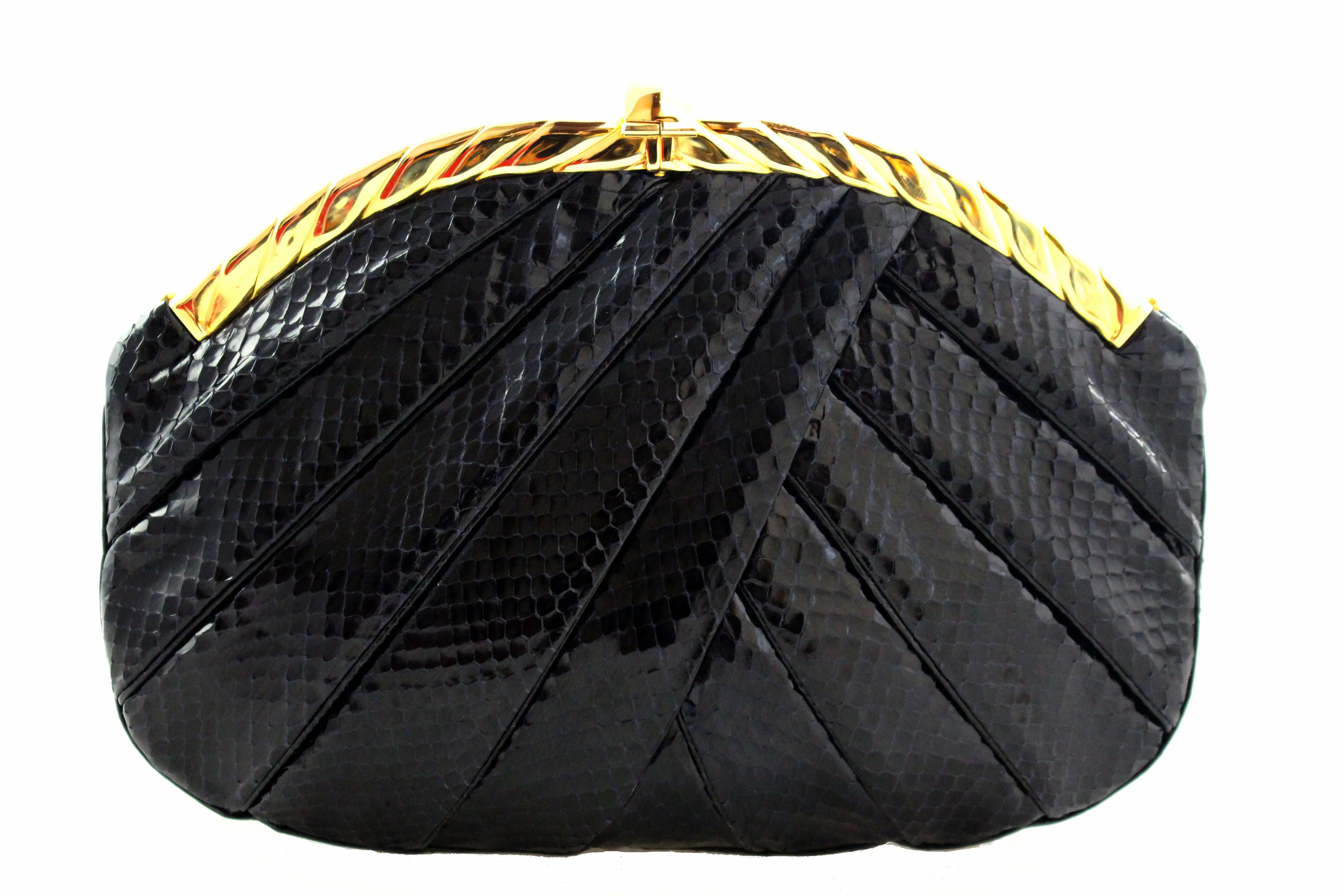 JUDITH LEIBER black snake skin pleated handbag