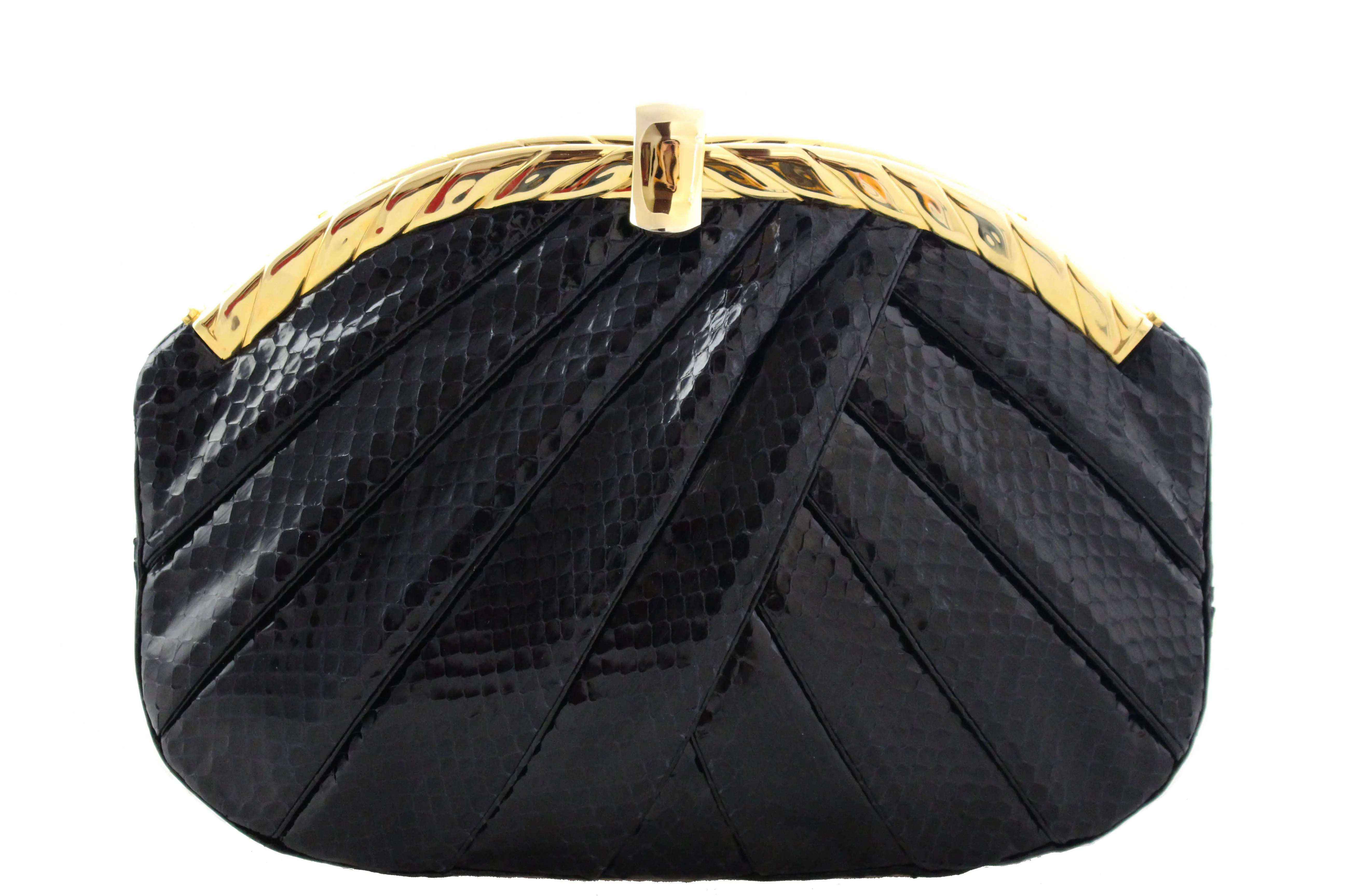 JUDITH LEIBER black snake skin pleated handbag