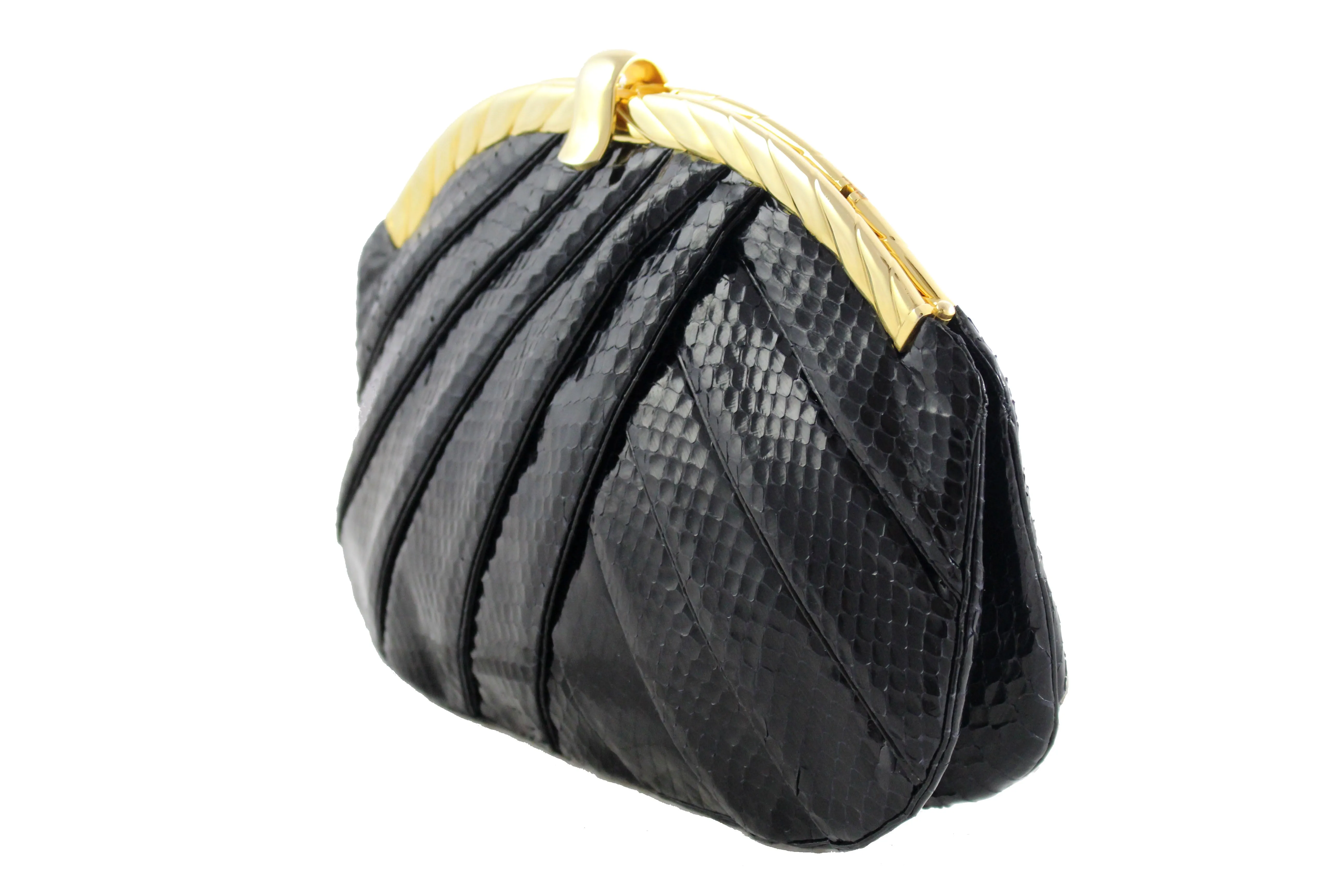 JUDITH LEIBER black snake skin pleated handbag