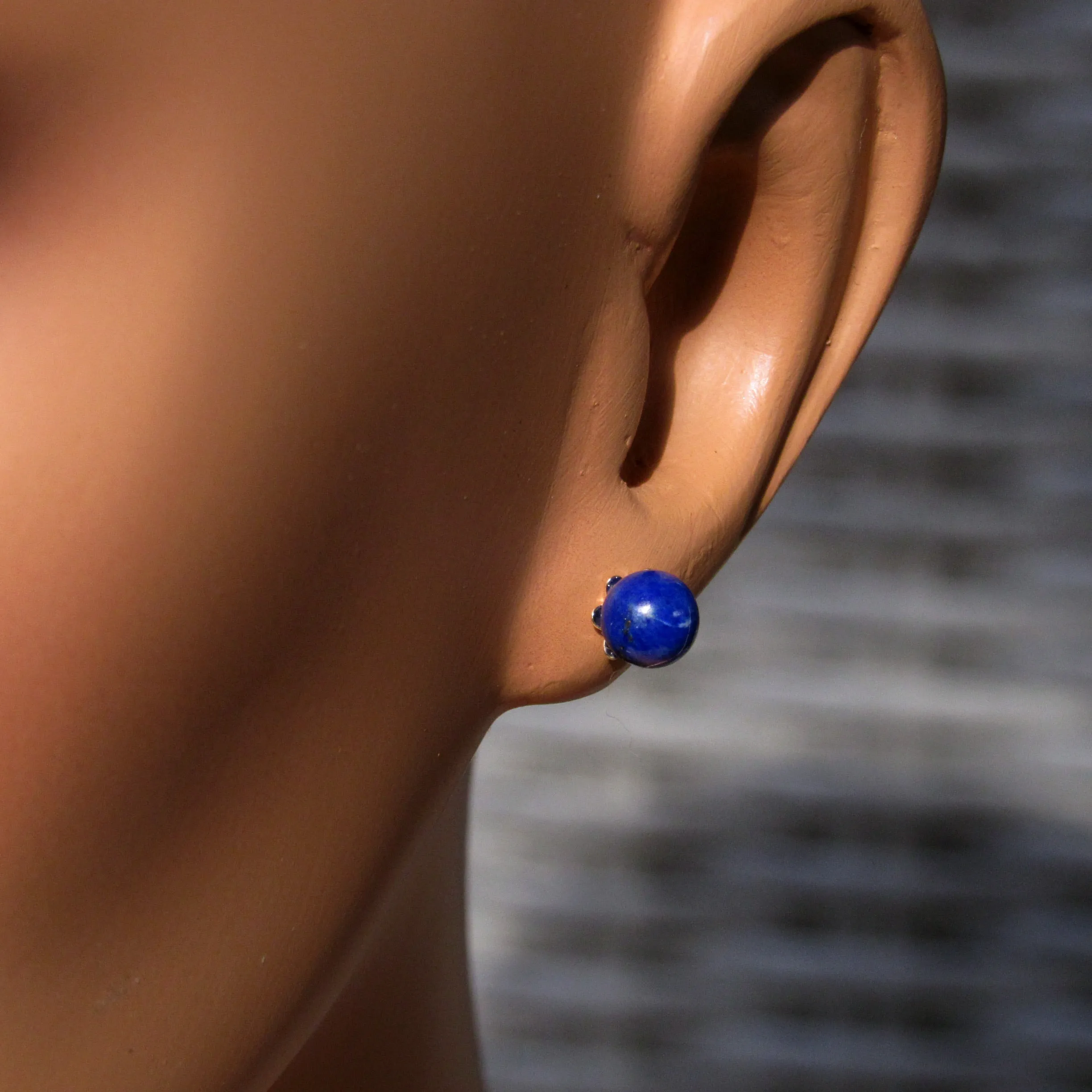 Lapis Lazuli Gemstone and Sterling Silver Stud Earrings